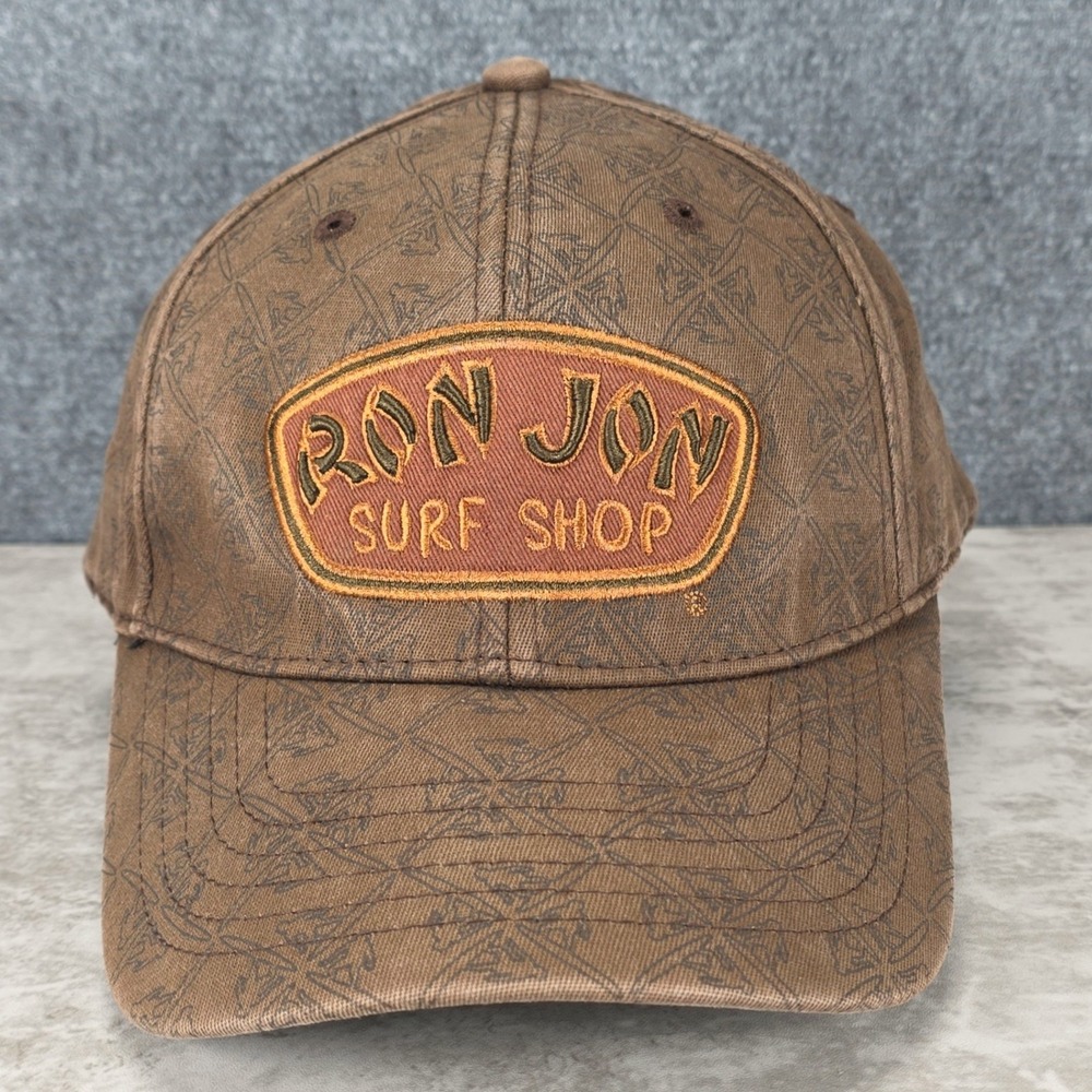 Ron Jon Surf Shop Hat Cap Fitted L XL Brown Surf Beach Outdoors ALL Over Print